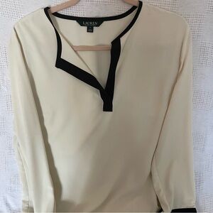 Vintage Green Label Ralph Lauren Cream Blouse with Black Trim